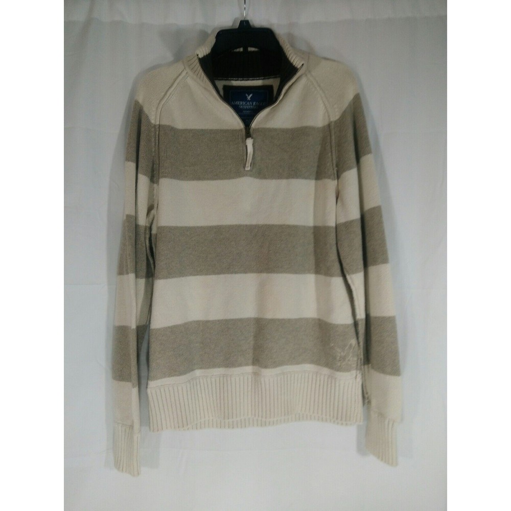 American Eagle Mens Size XL Milk Tan Pullover Sweater 1/4 Zip Long Sleeve